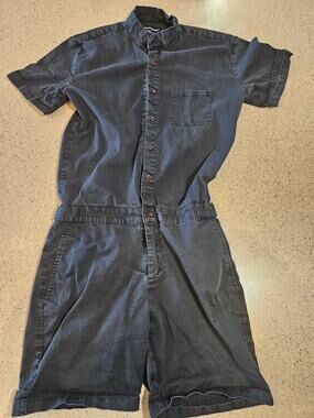 RomperJack Men's Short Sleeve Button-down Romper Black - S